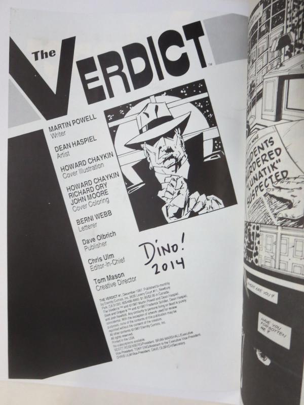 The Verdict #1 (Eternity 1987) Signed by Dean Haspiel 1st Published Work 