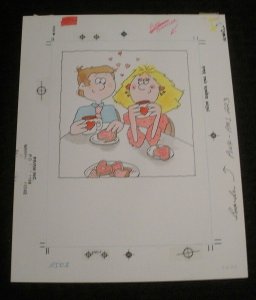 COUPLE WITH HEART COOKIES & MUGS Cartoon Gag 7.5x9.5 Greeting Card Art #11503