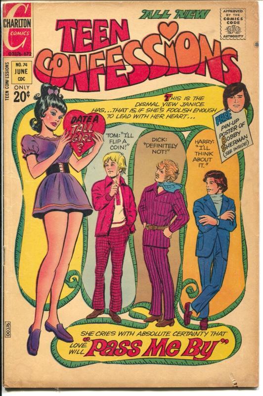 Teen Confessions #74 1972-Charlton-Corvette-Bobby Sherman-Tall Girl-VG