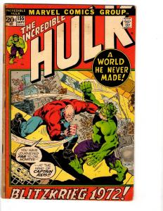 Incredible Hulk # 155 GD/VG Marvel Comic Book Iron Man Thor Captain America RH2