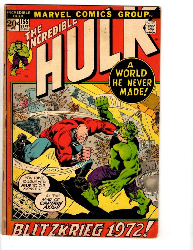 Incredible Hulk # 155 GD/VG Marvel Comic Book Iron Man Thor Captain America RH2