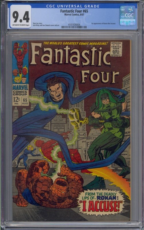 FANTASTIC FOUR #65 CGC 9.4 1ST RONAN THE ACCUSER