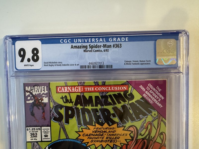 AMAZING SPIDER-MAN #363 CGC 9.8 MARVEL CARNAGE and VENOM Mark Bagley (1992)