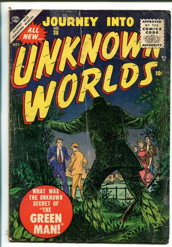 JOURNEY INTO UNKNOWN WORLDS #38 1955-ATLAS-JOHN SEVERIN-GREEN MAN-vg