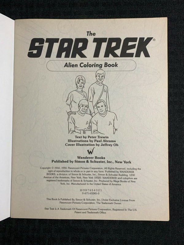 1986 THE STAR TREK Alien Coloring Book FN+ 6.5 Wanderer