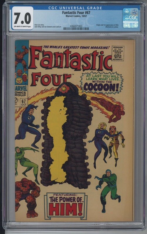 FANTASTIC FOUR 67 CGC 7.0 FN/VF Origin & 1st App Him Warlock Ap. Crystal 1967