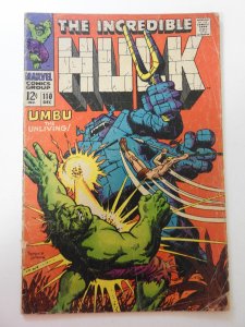The Incredible Hulk #110 (1968) GD/VG Condition moisture stain