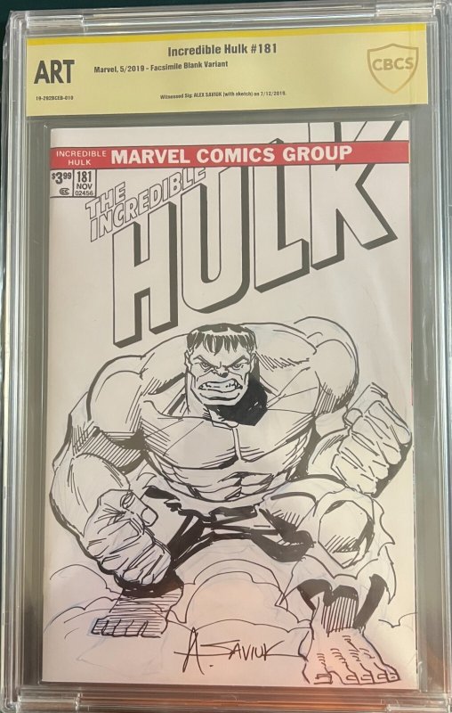 Incredible Hulk Facsimile #181 2019 Alex Saviuk Hulk Sketch CBCS Slab Art GB02