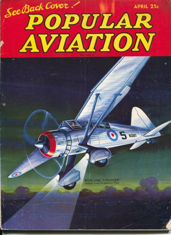 Popular Aviation 4/1937H.-R. Bollin cover-Westland Lysander-warplanes-G