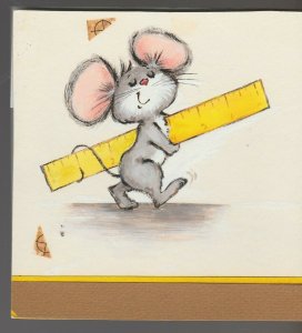 HAPPY FATHERS DAY Painted Mouse with Ruler 5x5.5 Greeting Card Art #FD701