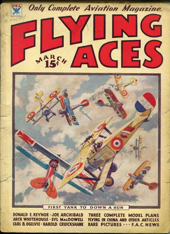 Flying Aces 3/1934-bedsheet edition-WWI aviation pulp thrills-G