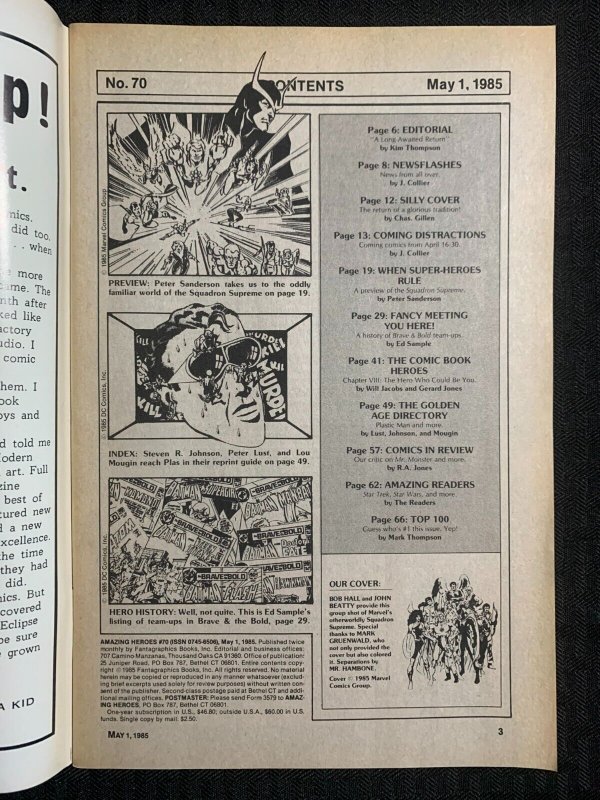 1985 AMAZING HEROES Magazine #70 FN+ 6.5 Squadron Supreme