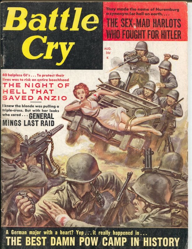 Battle Cry 8/1962-Stanley-bizarre bondage cover-Joy Thomas cheesecake-Nazi-VG