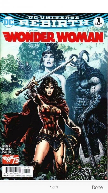 WONDER WOMAN REBIRTH #1, VF, Rucka, 2016, more DC in store