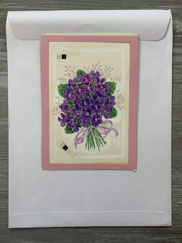 MOTHERS DAY Purple Flowers with Violet Ribbon 5x8 Greeting Card Art MD2509