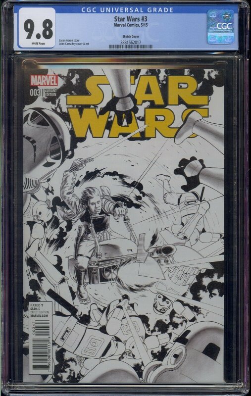 STAR WARS #3 CGC 9.8 JOHN CASSADAY SKETCH COVER 