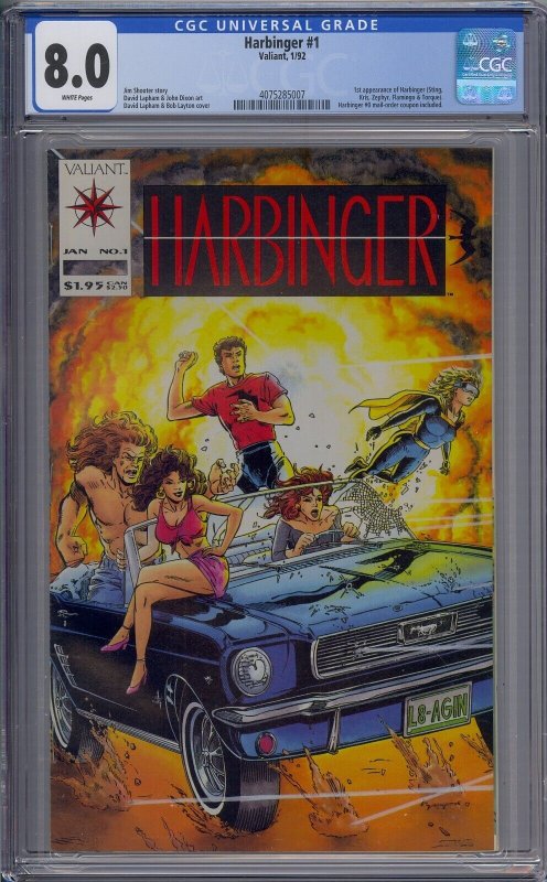 HARBINGER #1 CGC 8.0 1ST HARBINGER WHITE PAGES COUPON INCLUDED