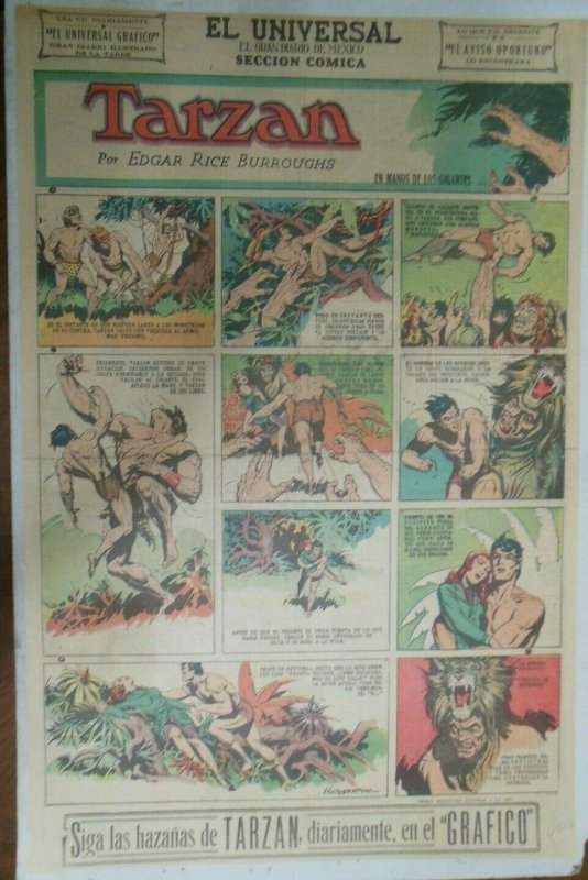 Tarzan Sunday Page #589 Burne Hogarth from 6/21/1942 in Spanish ! Full Page Size