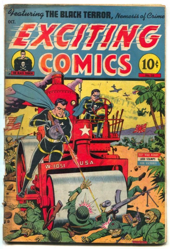 Exciting Comics #35 1944- SCHOMBURG STEAMROLLER WWII cover G-