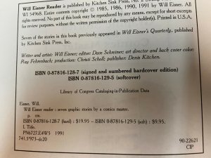 WILL EISNER READER HARDCOVER GRAPHIC NOVEL SIGNED