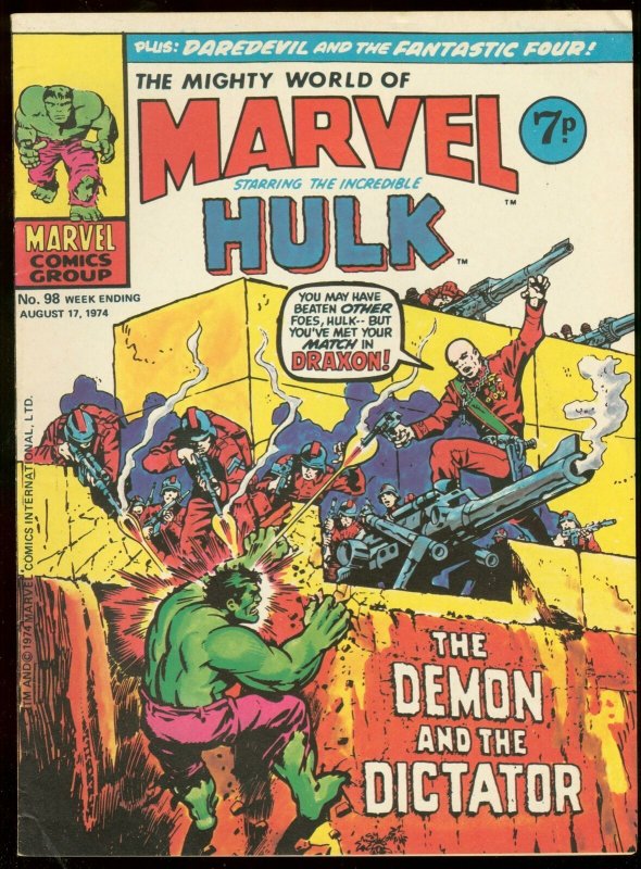 MIGHTY WORLD OF MARVEL #98 1974-INCREDIBLE HULK-BRITISH VG