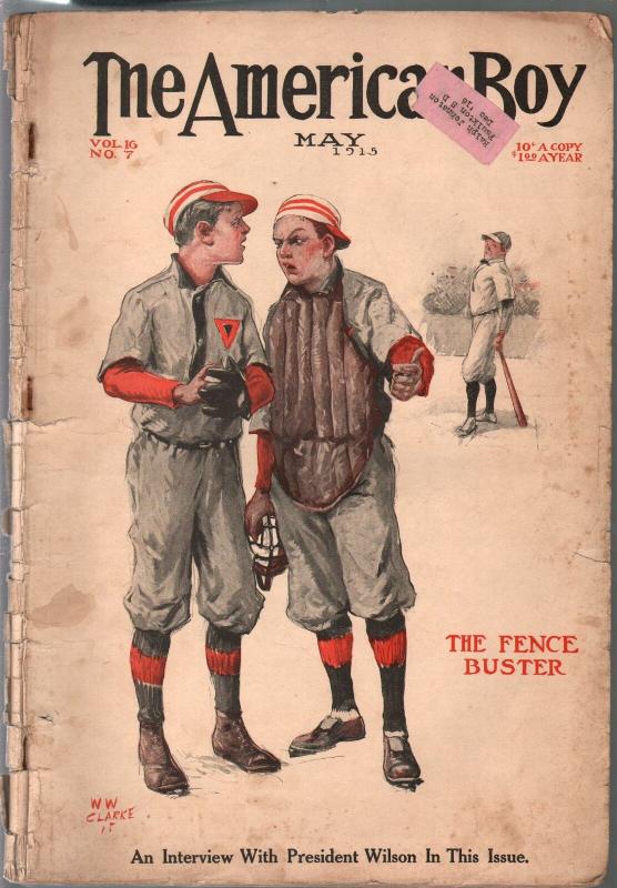 American Boy 5/1915-baseball cover by Wm. Clarke-vintage art-pulp fiction-FR/G