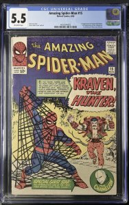 AMAZING SPIDER-MAN #15 CGC 5.5 FN-  OW Pages Kraven The Hunter MCU MOVIE Silver