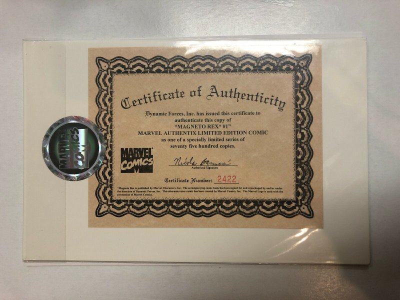 Magneto Rex (1999) #1 (NM) Authentix cover COA X-men Dynamic Forces 2422/7500