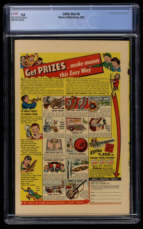 Little Dot #4 CGC VF/NM 9.0 Off White Richie Rich Appearance!