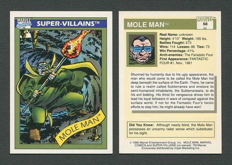 1990 Marvel Comics Card  #68 (Mole Man) / NM