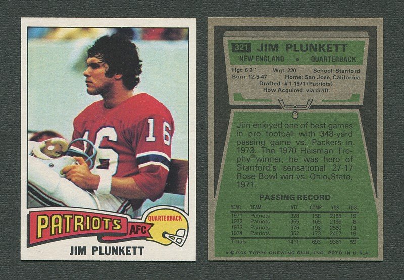 1975 Topps Football /  Jim Plunkett #321 /  NM-MT