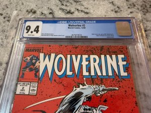 Wolverine # 2 CGC Graded 9.4 Marvel Comic Book 1988 Chris Claremont JH23