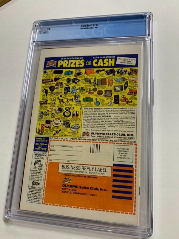 Daredevil 174 Cgc 9.8 White Pages 1st Hand Marvel Frank Miller 2061441007