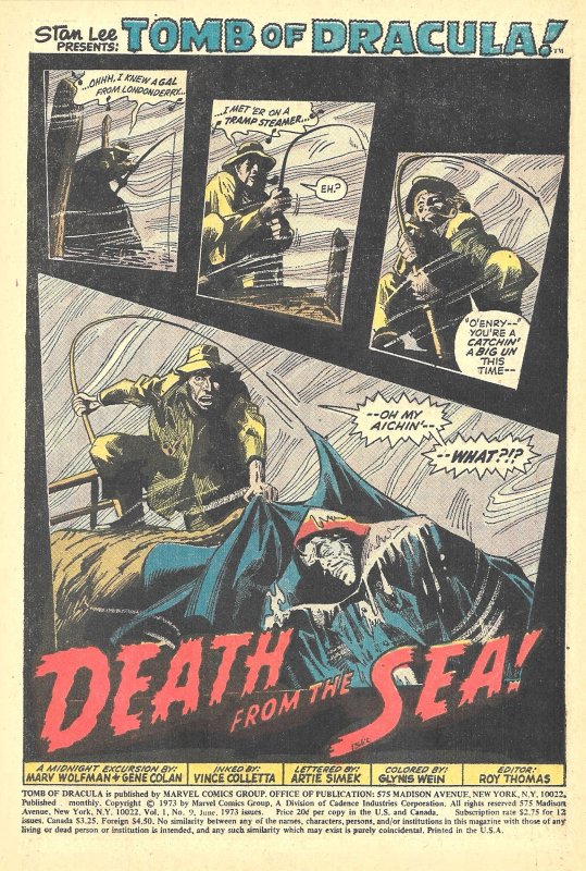 TOMB OF DRACULA #9 (Jun1973) 8.0 VF Marv Wolfman!  Gene Colan!  Gil Kane Cover!