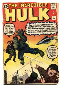 INCREDIBLE HULK #3-comic book-1962-ORIGIN ISSUE-JACK KIRBY-MARVEL