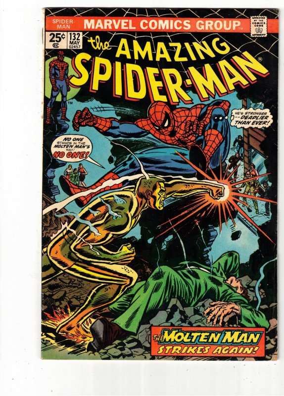 The Amazing Spider-Man #132 (1974) FN+ Molten Man Mid-High-grade Black Cover Key