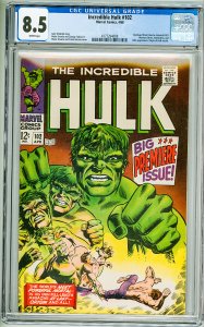 The Incredible Hulk #102 (1968) CGC 8.5! White Pages!