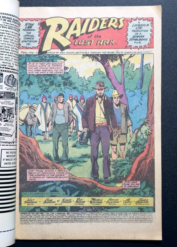 Raiders of the Lost Ark #1 (1981) 1st App of Indiana Jones in comics - VF+