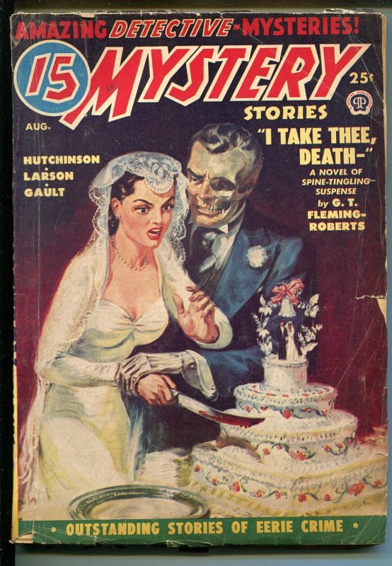 15 Mystery Stories 8/1950-Norman Saunders-skeleton groom-bloody knife-VG-CANA...