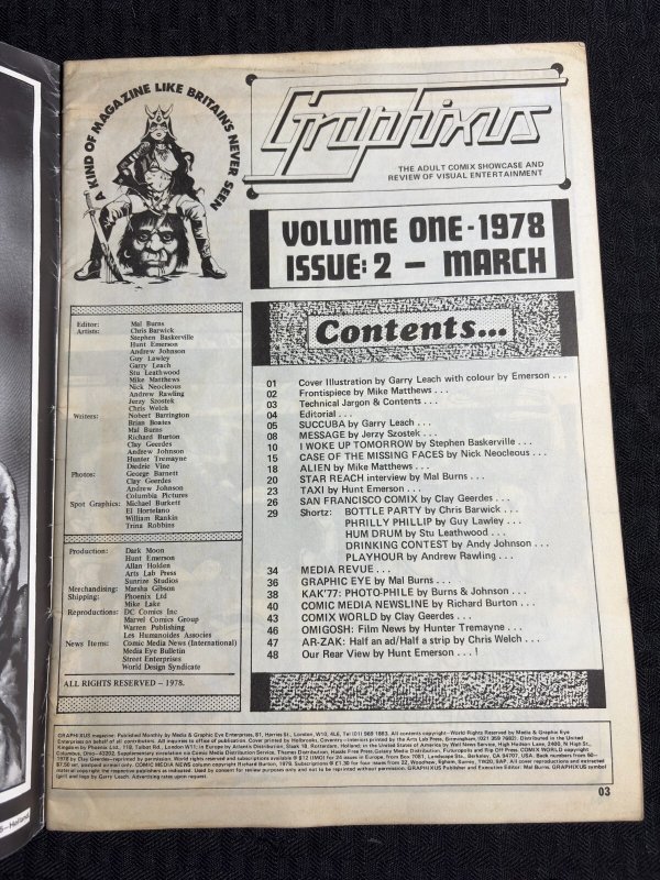 1978 GRAPHIXUS UK Magazine #2 G/VG 3.0 Succuba Space Fantasy