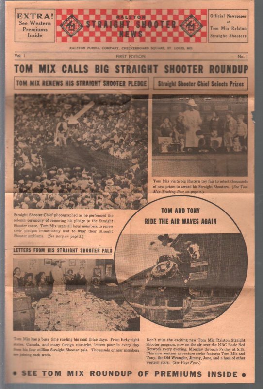 Tom Mix Ralston Straight Shooter News #1 1937-premiums-pix-info-VG