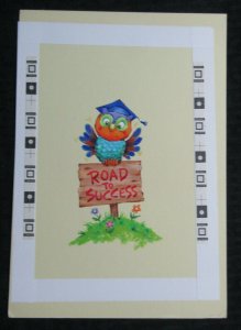 ROAD TO SUCCESS Colorful Owl on Sign w/ Cap 7.5x11 Greeting Card Art #G4315