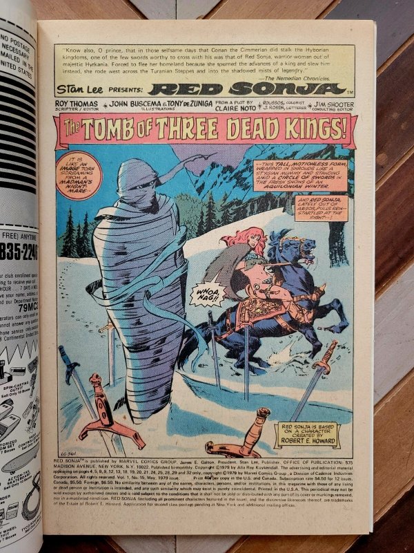 Red Sonja #15 FN/VF (Marvel 1979) Final Issue! Dave Cockrum Cover 3 Dead Kings