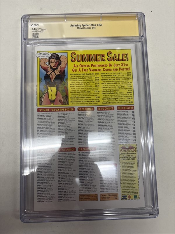 Amazing Spider-Man (1992) # 365 (CGC 9.8) Signed & Sketch Mark Bagley  * 1st App