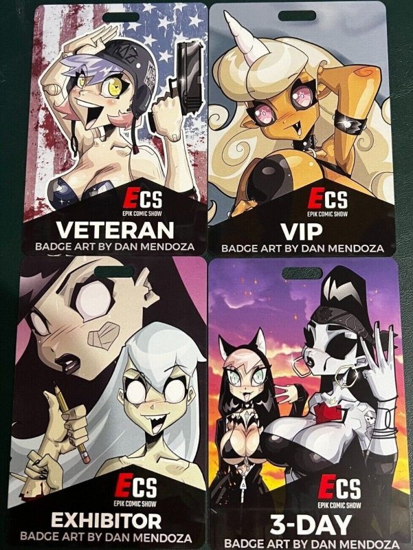 DAN MENDOZA EPIK COMIC SHOW BADGE ART SET OF 4 FROM ECS 2018 E1