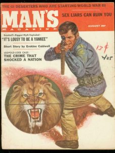 MAN'S MAGAZINE AUG 1957-LION COVER-ERSKINE CALDWELL-PUL VG