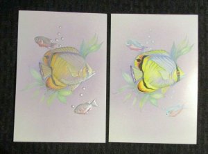 HAPPY BIRTHDAY Beautiful Tropical Fish 9x12 Greeting Card Art #4076 w/ 2 Cards