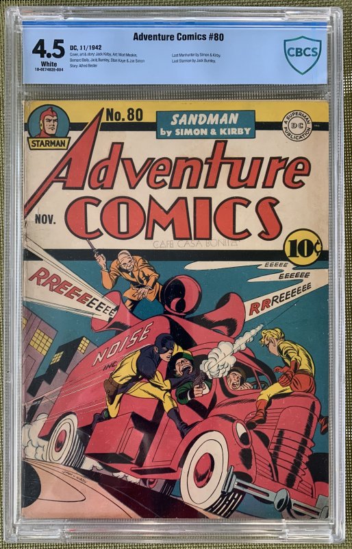 Adventure Comics #80 (1942) CBCS 4.5 -- White pgs; Simon & Kirby Manhunter; CGC