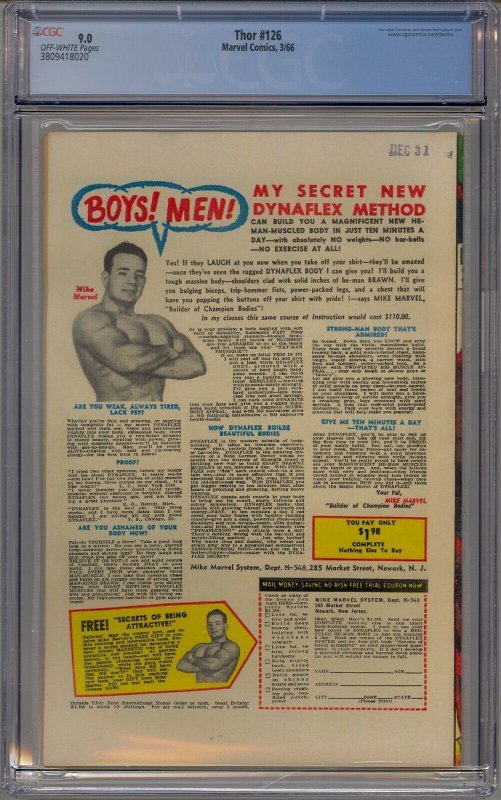 THOR #126 CGC 9.0 THOR VS HERCULES COVER