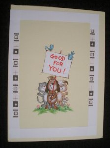 GOOD FOR YOU Painted Dogs Cat Mouse Bird w Sign 7.5x10 Greeting Card Art #C9530